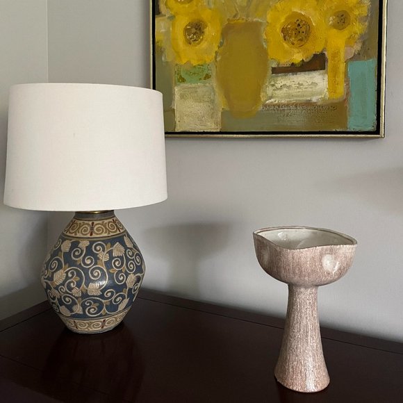 Mid-Century Japanese Ikebana Glazed Stoneware Pedestal Vase With Marking on Base - Picture 5 of 5